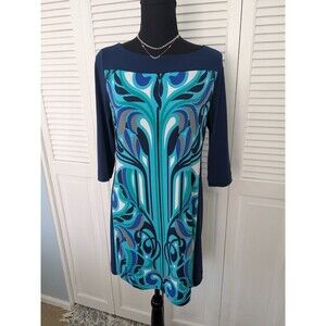 Banana Republic Dress Women's PM Multi Blue Color Block Abstract Art Sheath